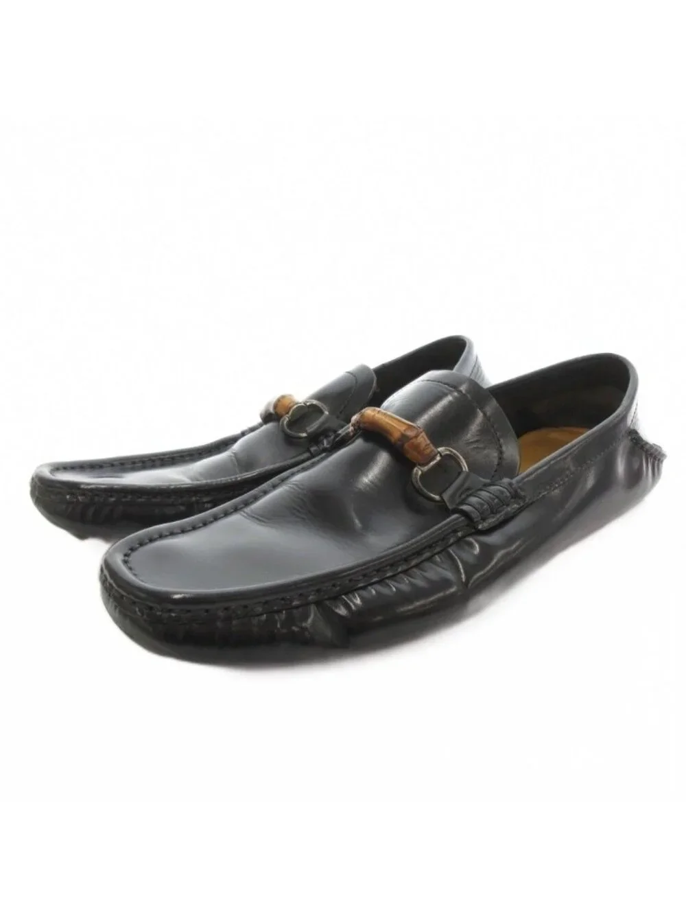 Gucci Bamboo Loafers Slip On Shoes Leather 8.5 Black
